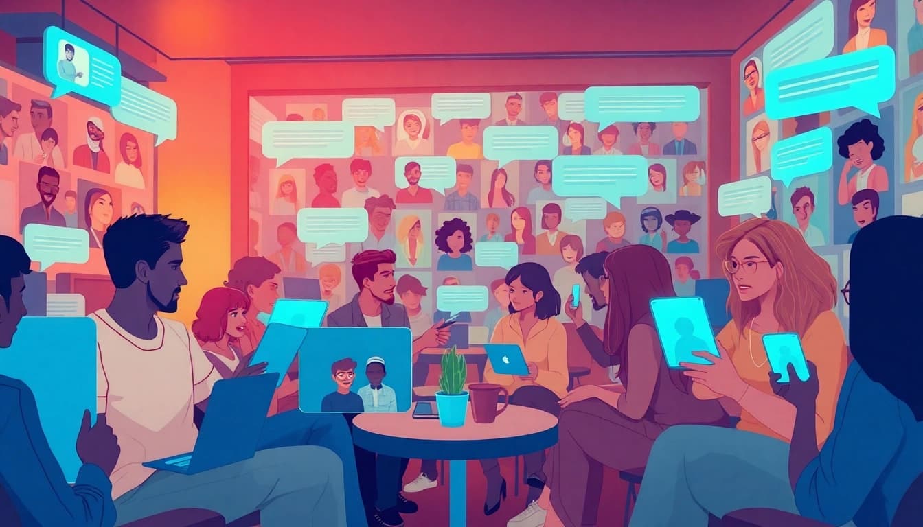 Dynamic online sexchat scene showcasing diverse users in engaging conversations and playful interactions.