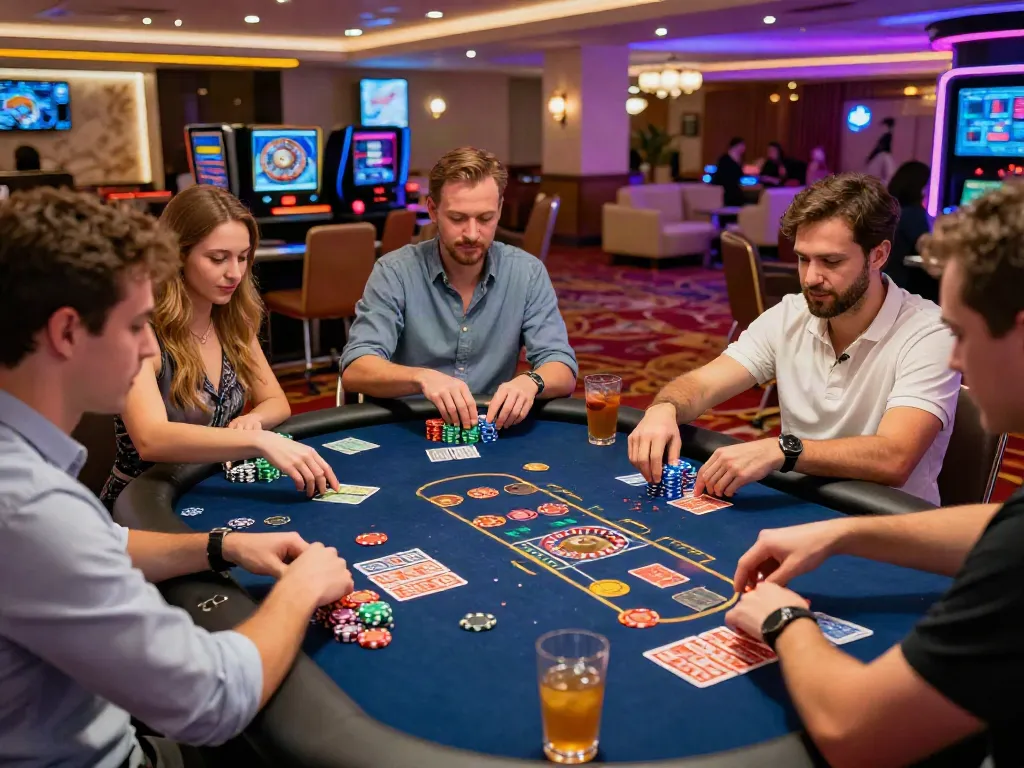 Independent casinos not on GamStop providing vibrant gaming experiences with diverse players enjoying card games.