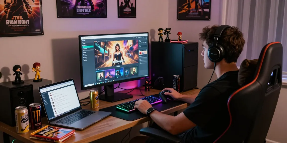Gamer enjoying a real porn game at home with immersive setup