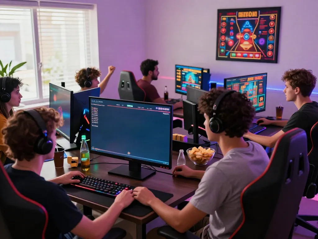 Group of friends enjoying games from independent casinos not on GamStop.