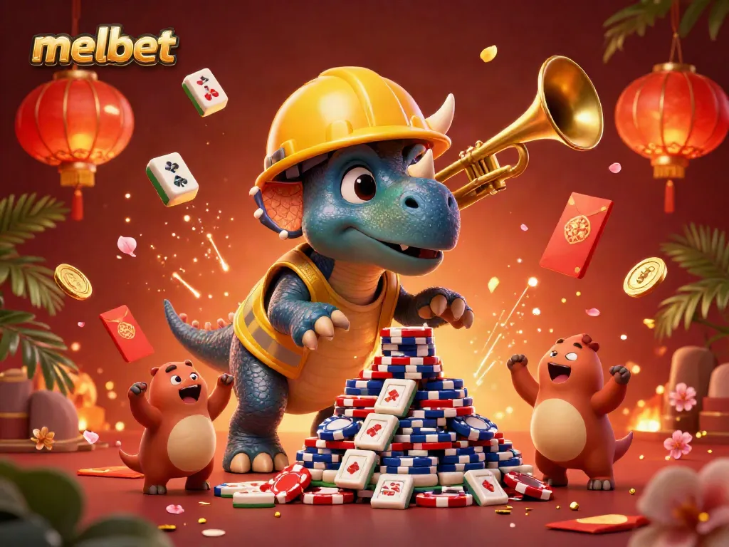 Cheerful scene of triceratops and friends showcasing gambling excitement at melbet.
