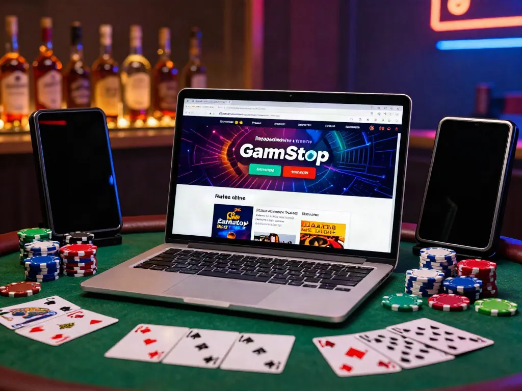 Engaging view of independent casinos not on GamStop with gaming chips and cards.