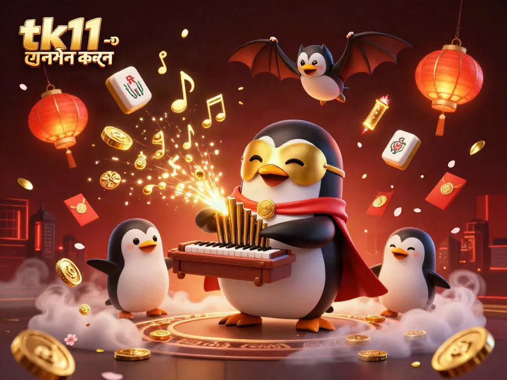 Experience the thrill of tk11 -এ লগইন করুন with a captivating 3D cartoon scene featuring a phantom penguin and golden treasures.