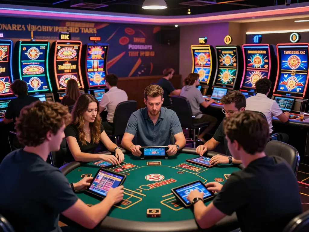 Players enjoying games at independent casinos not on GamStop, showcasing vibrant online gaming atmosphere.