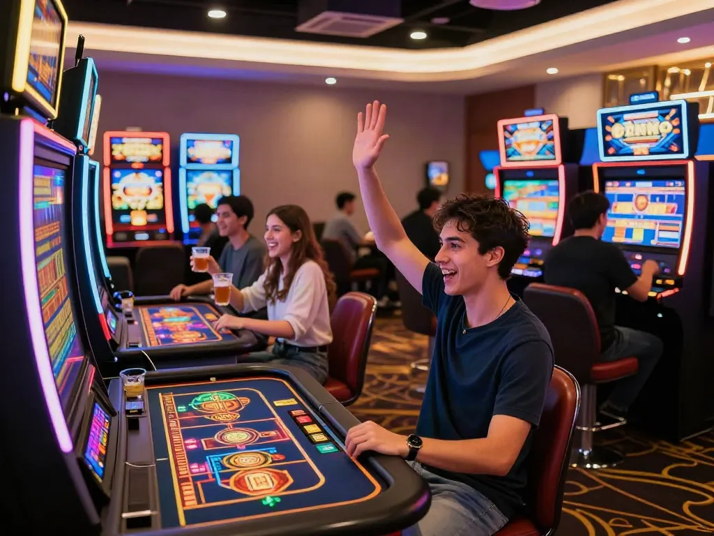 Excited player in independent casinos not on gamstop enjoying a vibrant gaming experience