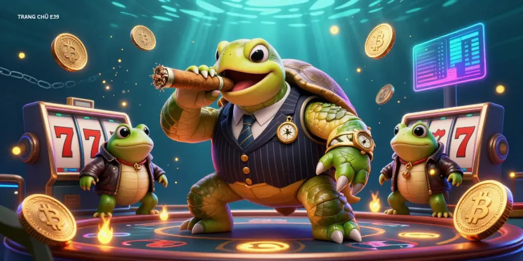 Play and win big with TRANG CHỦ E39 in an exciting casino scene featuring vibrant characters and elements.