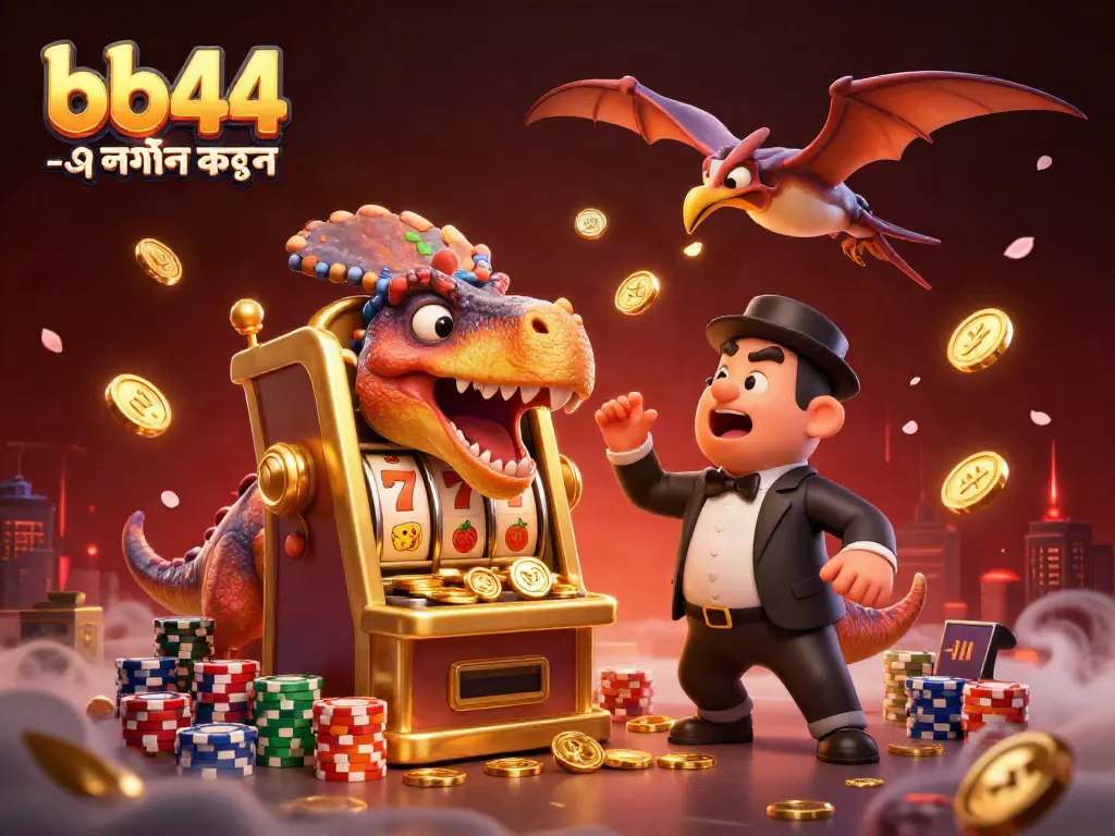bb44 -এ লগইন করুন with a dinosaur celebrating jackpot wins at a casino