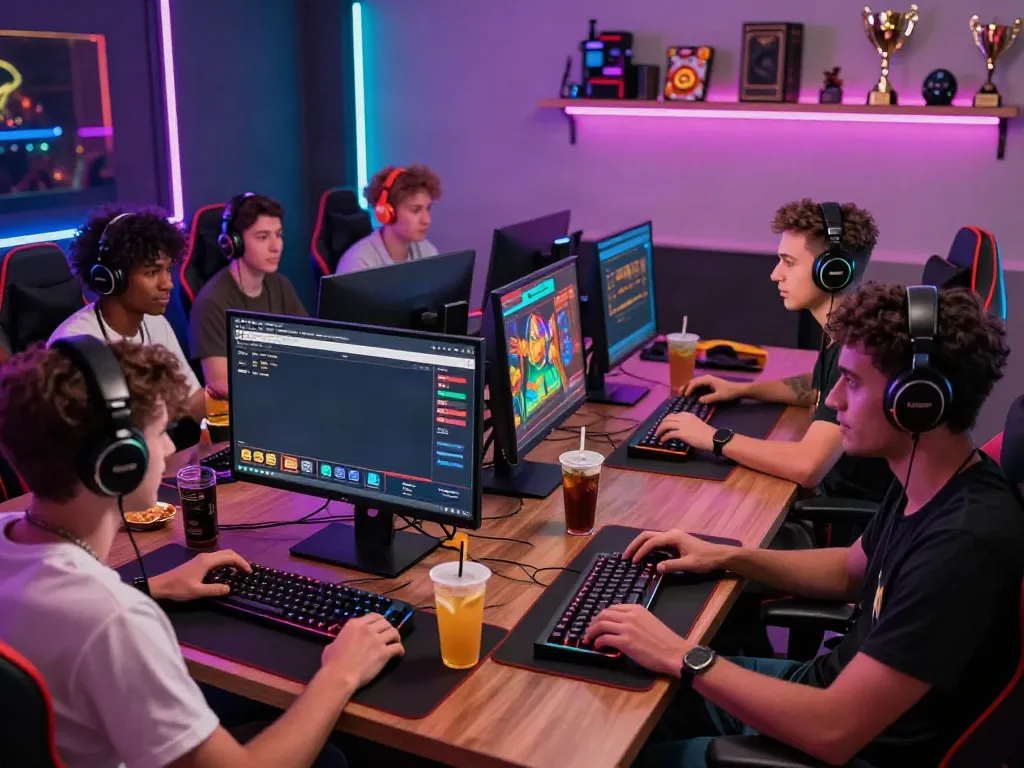 Friends enjoying gaming sessions on independent casinos not on GamStop with vibrant setup.