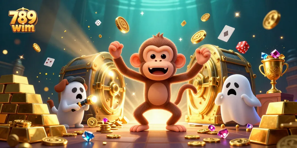 Witness the playful poltergeist monkey juggling treasures in the thrilling 789 wim casino scene.