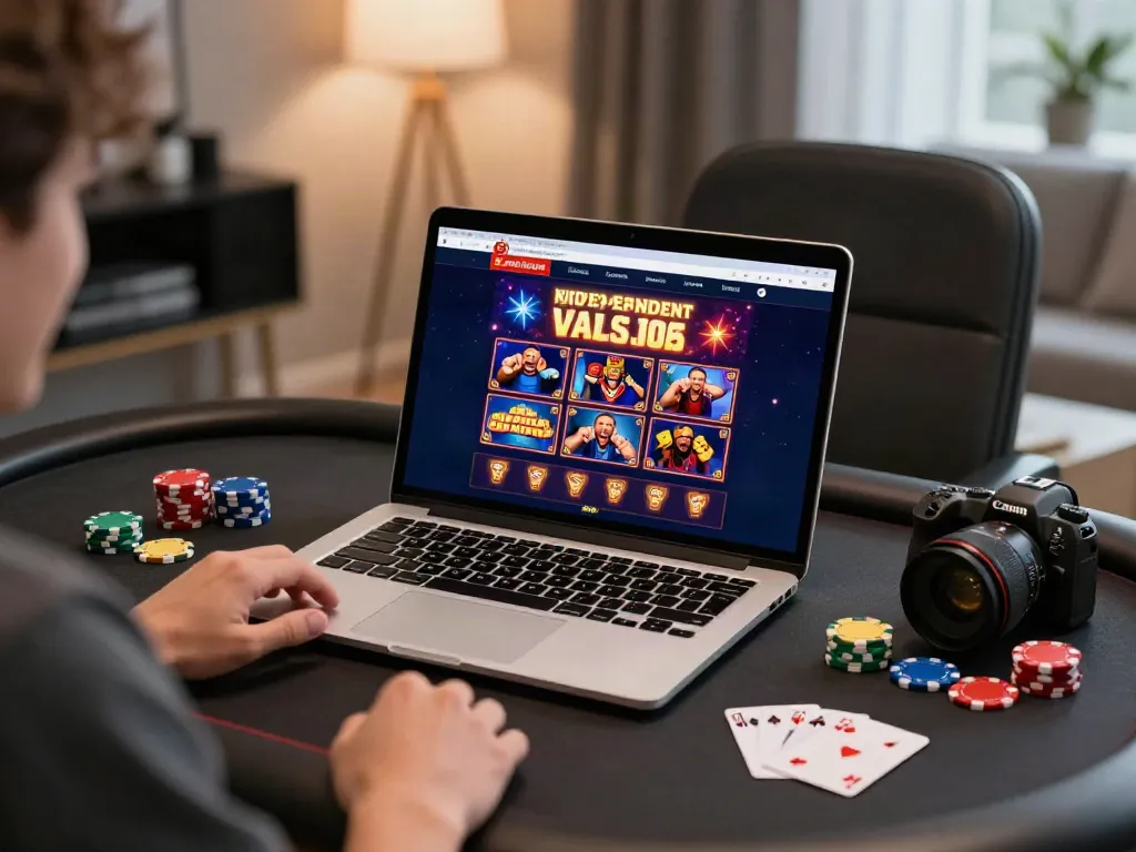 Exciting scene of a person enjoying independent casinos not on gamstop with colorful interface and gaming accessories.