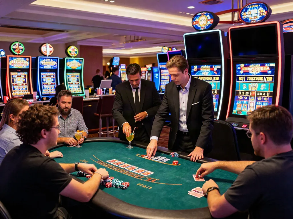 Players enjoying the thrill of independent casinos not on gamstop with vibrant gaming lights and lively atmosphere.