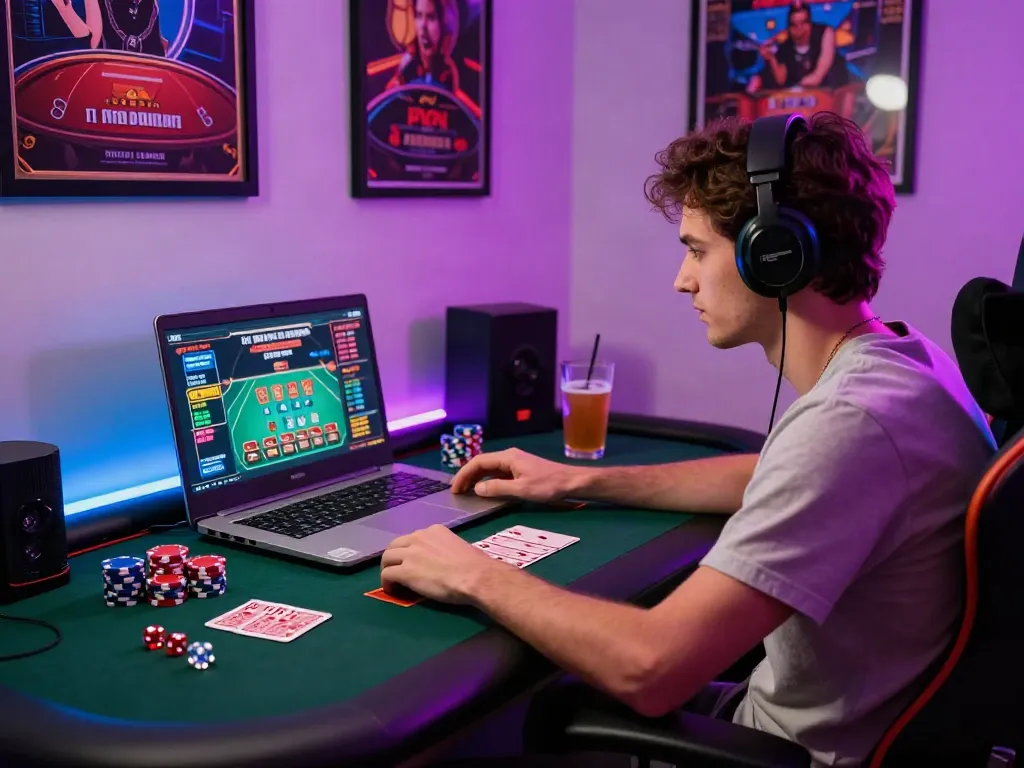 Exciting gaming setup showcasing independent casinos not on gamstop with vibrant neon lighting and poker accessories.
