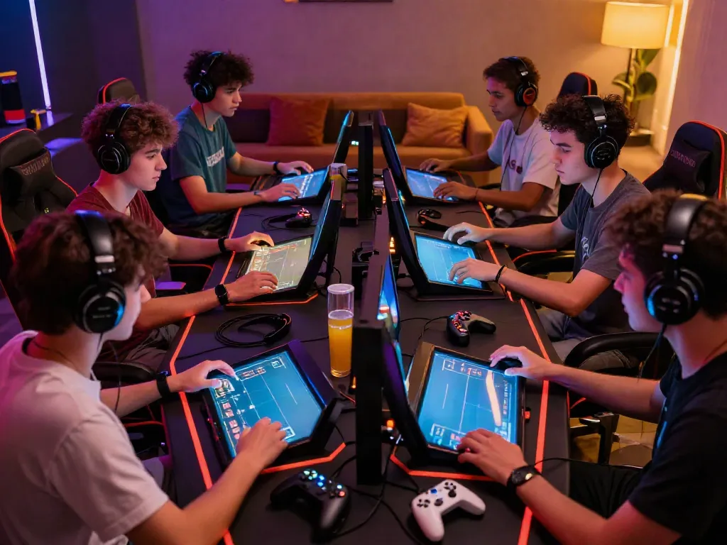 Friends enjoying games at independent casinos not on gamstop in vibrant gaming room.