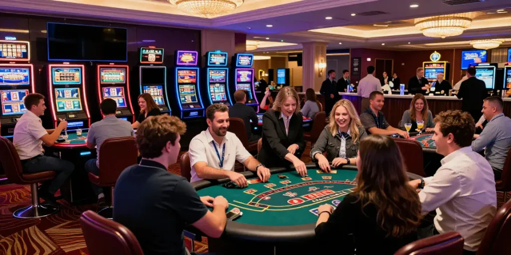 Exciting independent casinos not on gamstop with lively gaming atmosphere and players enjoying table games.