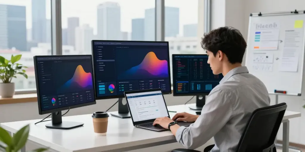 SEO specialist utilizing instant indexing tools in a modern workspace