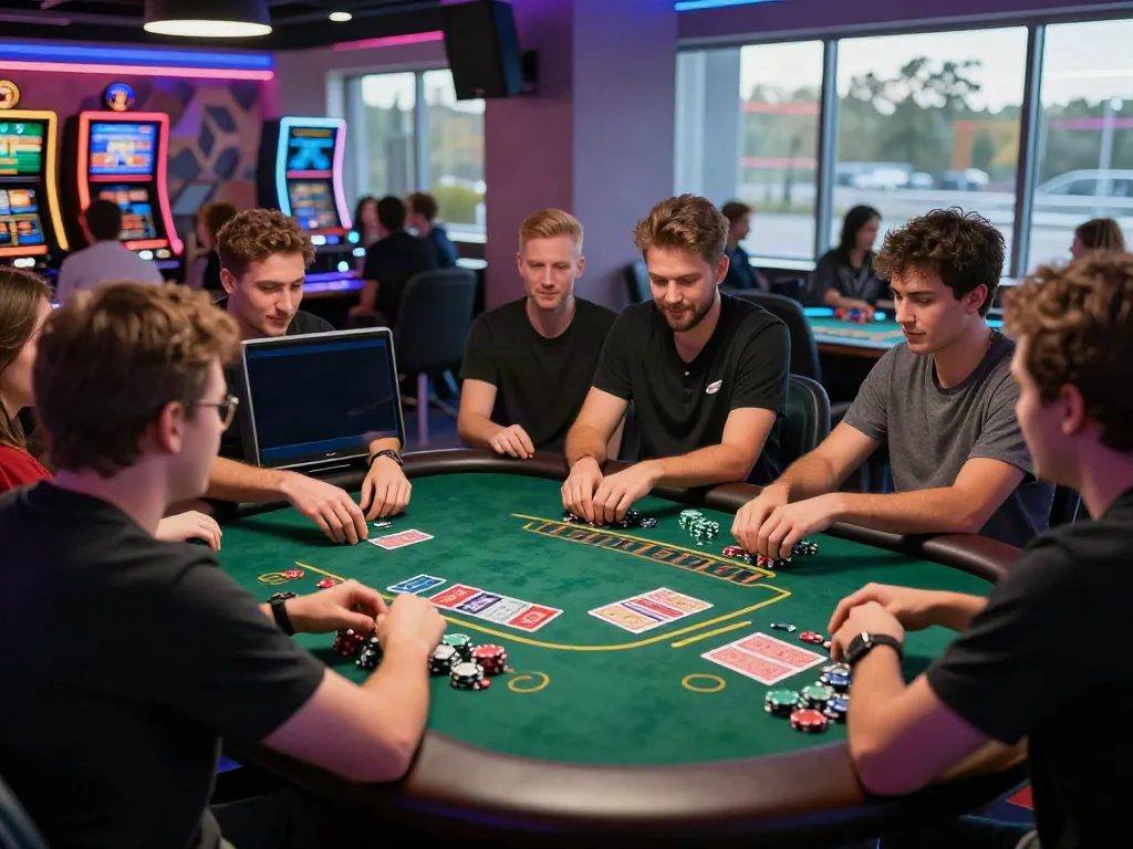 Players enjoying blackjack at independent casinos not on GamStop with vibrant lighting and engaging atmosphere