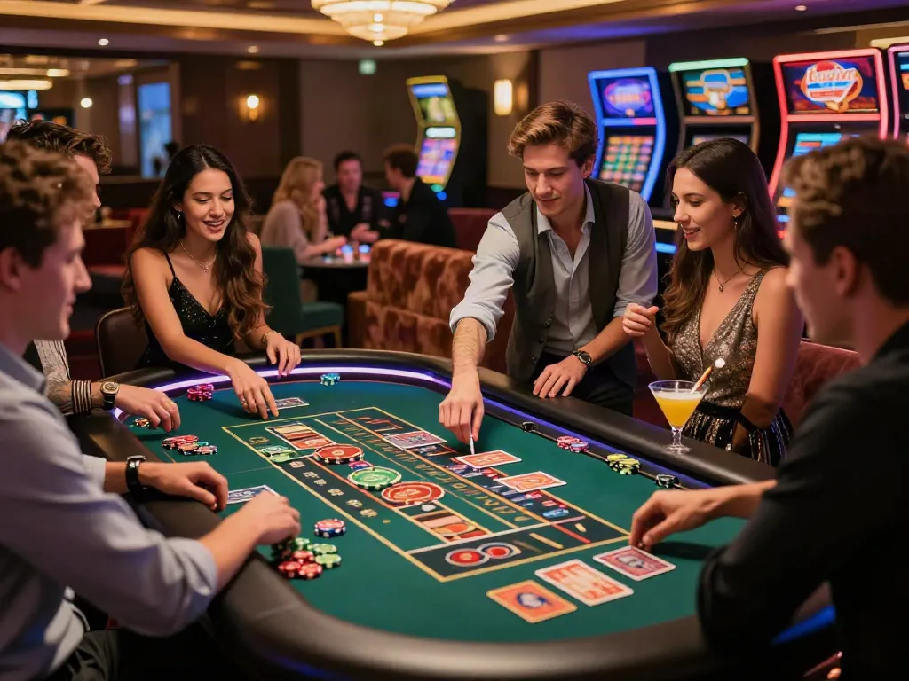 Exciting gathering at independent casinos not on gamstop with lively atmosphere and roulette table.