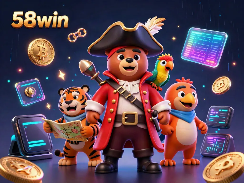 Engage with 58win through an immersive 3D casino adventure featuring vibrant neon elements and captivating characters.