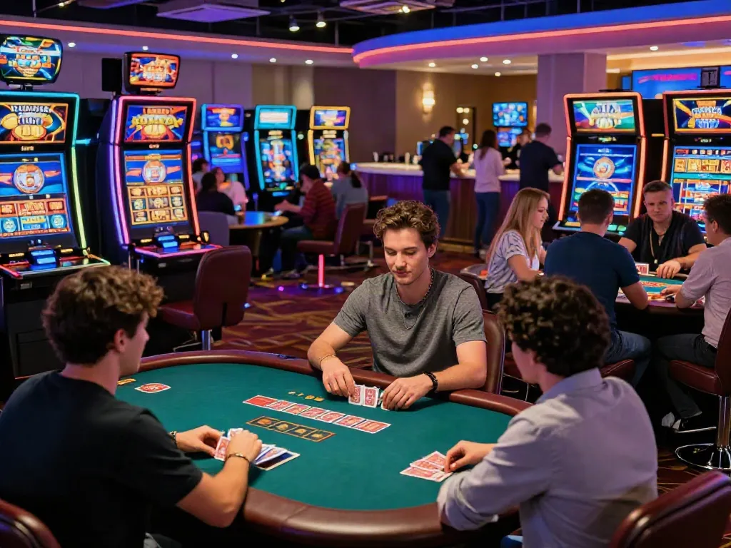 Players enjoying independent casinos not on GamStop in a vibrant setting.