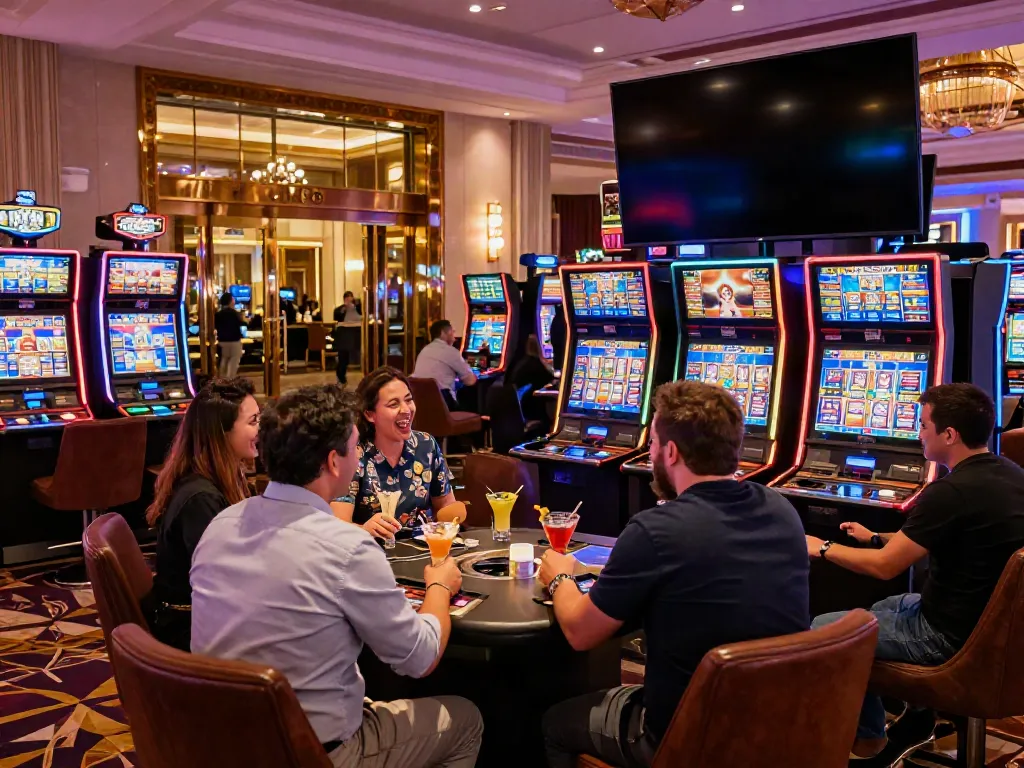 Experience the excitement at independent casinos not on GamStop, featuring vibrant gaming areas and joyful players.