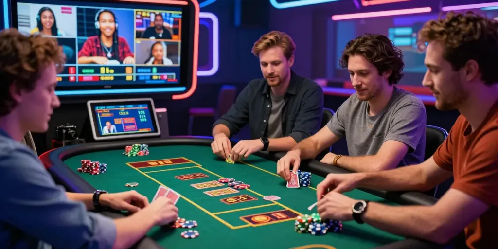 Players enjoying games at independent casinos not on GamStop, capturing the excitement and vibrant atmosphere.