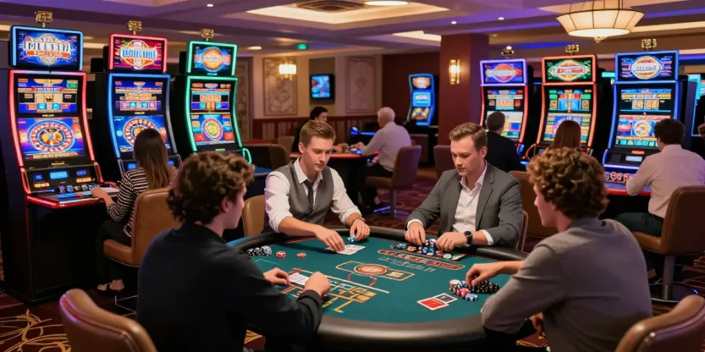 Players enjoying games at independent casinos not on GamStop with vibrant atmosphere.
