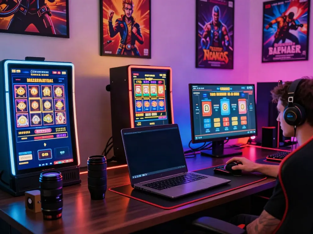 Player enjoying independent casinos not on gamstop with vibrant gaming setup.