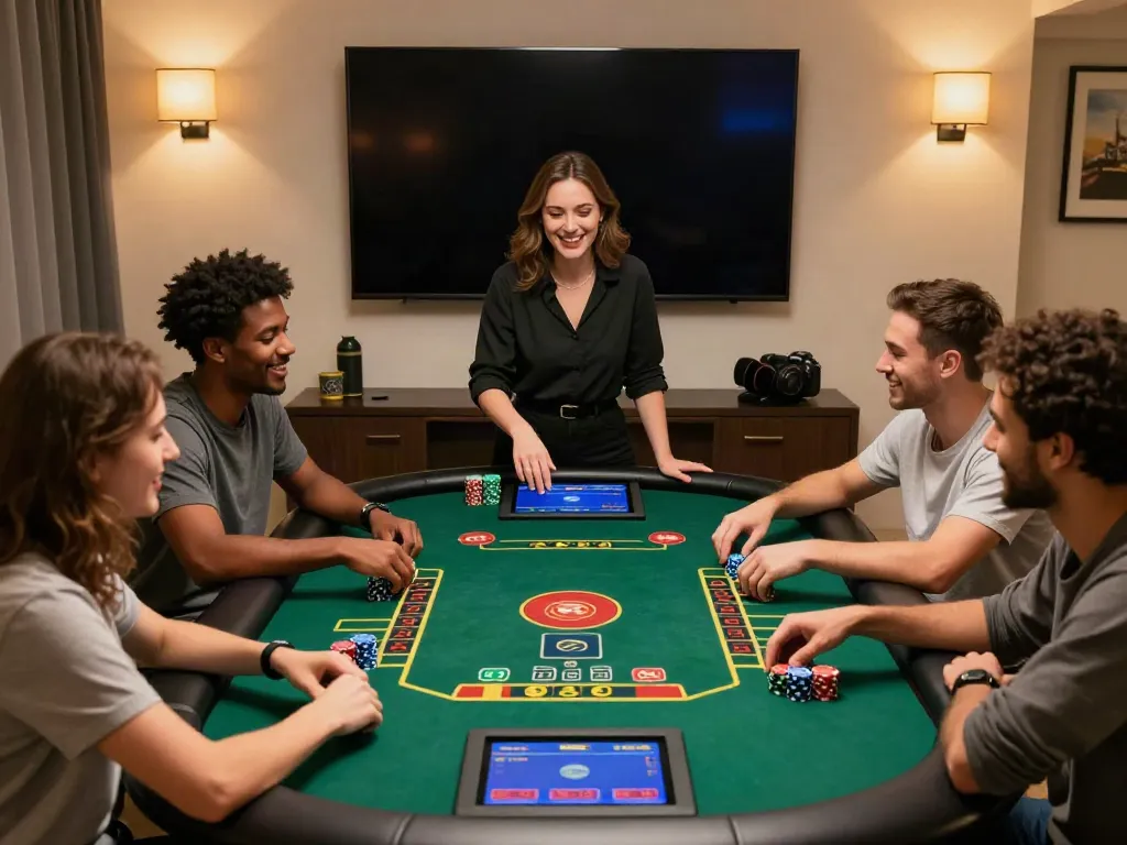 Group enjoying blackjack at home, showcasing independent casinos not on gamstop in a vibrant and engaging atmosphere.