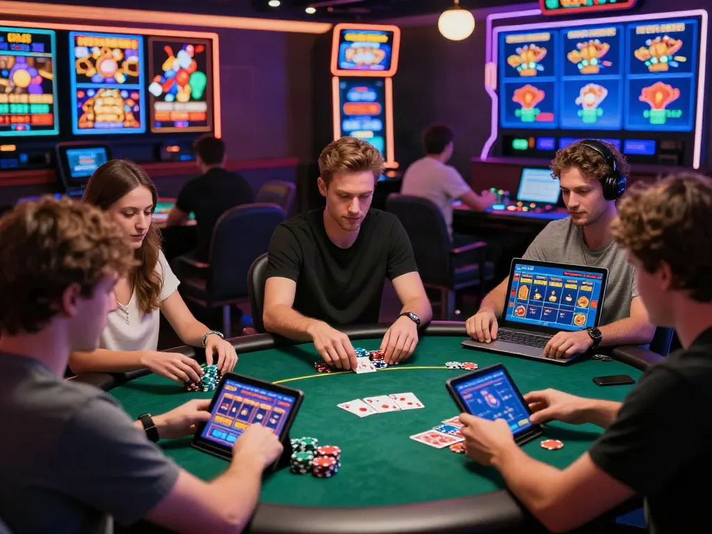 Engaged players at independent casinos not on gamstop enjoying table games in a vibrant online gaming setting.