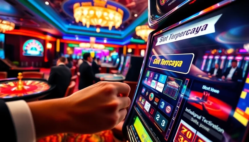 Winning at a Slot Terpercaya with vibrant casino lights in the background