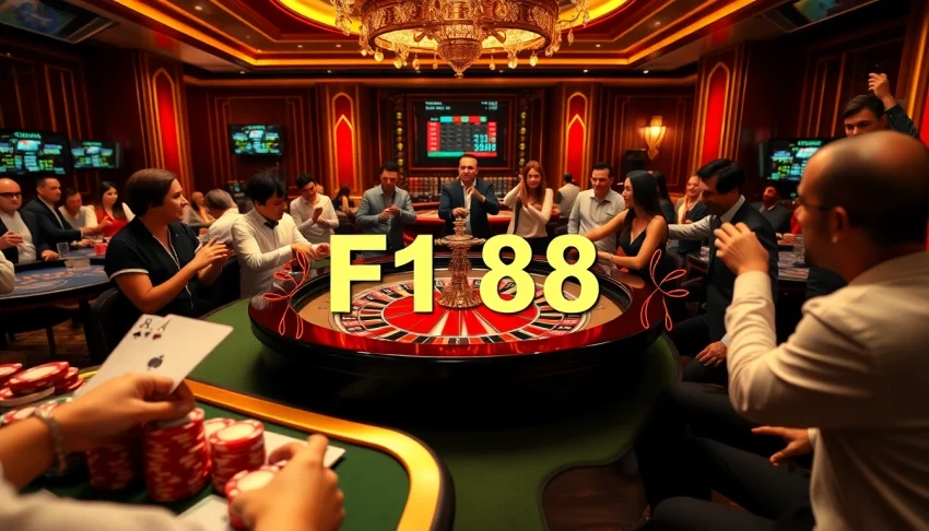 F168 casino players enjoying an exciting roulette game with vibrant chips and cards.