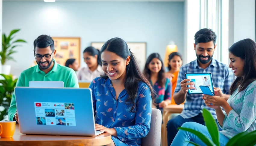 Lanka Ad users engaging with diverse digital ads on modern devices, showcasing vibrant Sri Lankan culture.