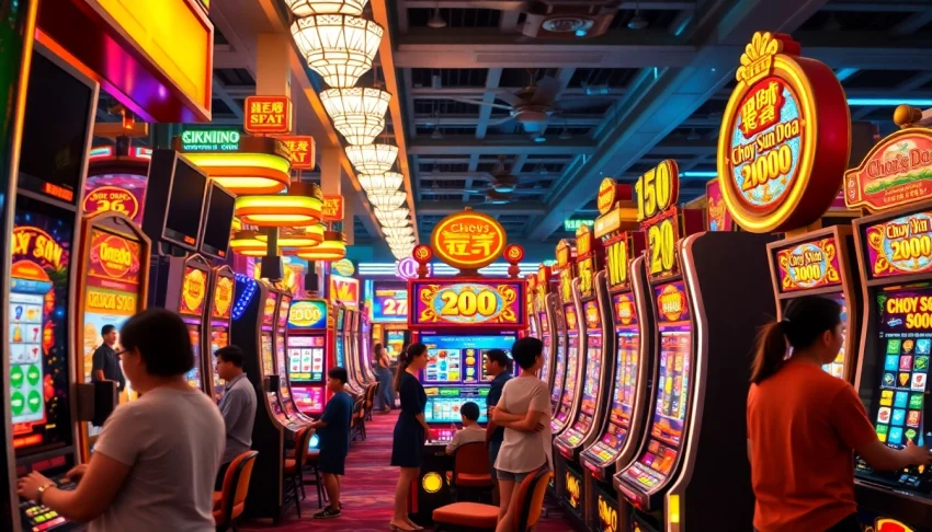 Exciting scene of players enjoying doaslot slot machines in a vibrant casino atmosphere.