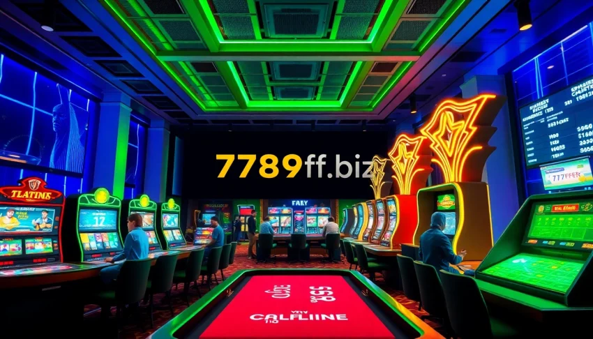 Exciting casino atmosphere depicting online gambling at https://789ff.biz/ with vibrant gaming tables and players.