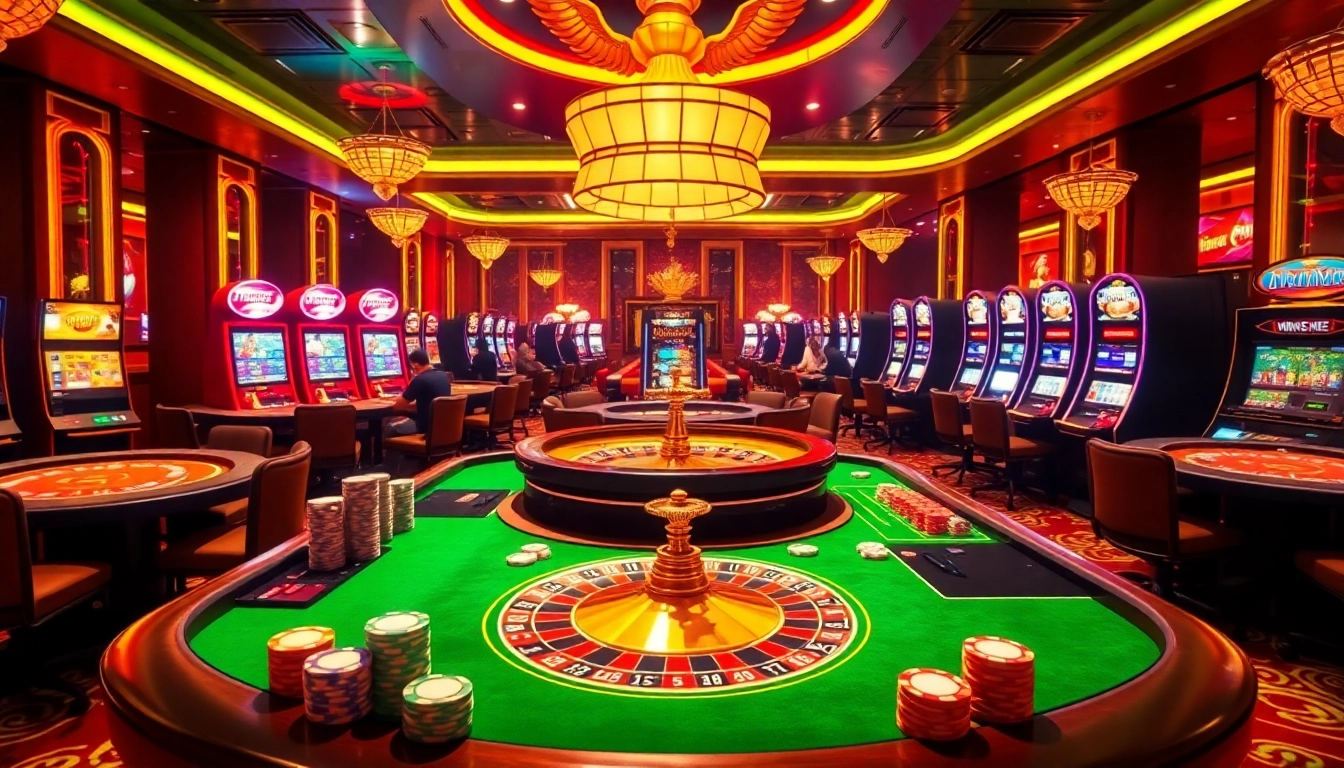 Experience thrilling gameplay at https://winbet7.vip/ with vibrant casino tables and roulette wheels.