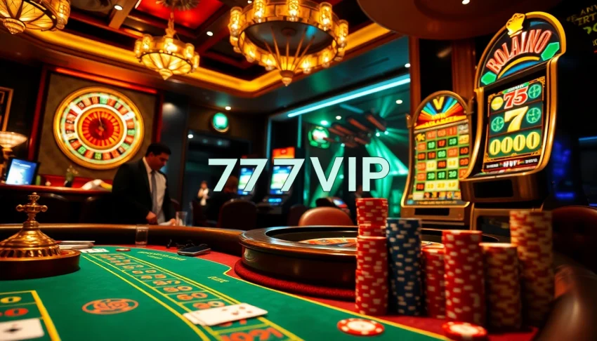 Experience the thrill of high-stakes gambling at 777VIP casino with vibrant gaming elements.