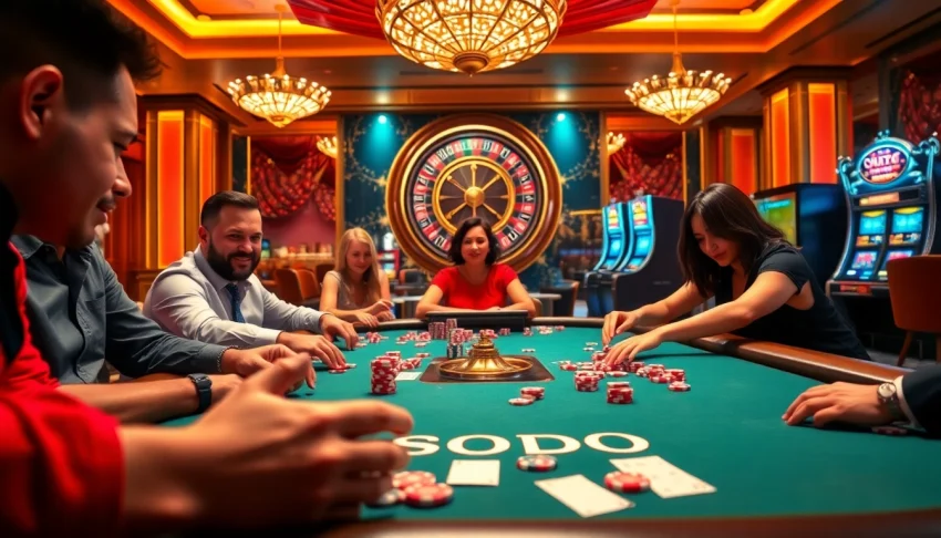 SODO poker game setup with vibrant chips and a thrilling casino atmosphere.
