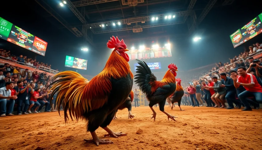 Experience the thrilling live cockfighting at sv368win.live, showcasing vibrant crowds and intense competitions.