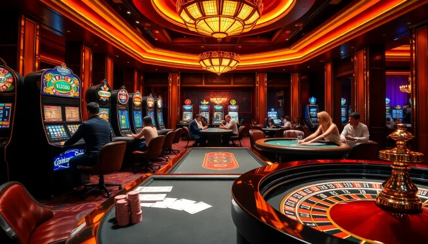 Experience thrilling gameplay at MB66 casino with vibrant slot machines and poker tables.