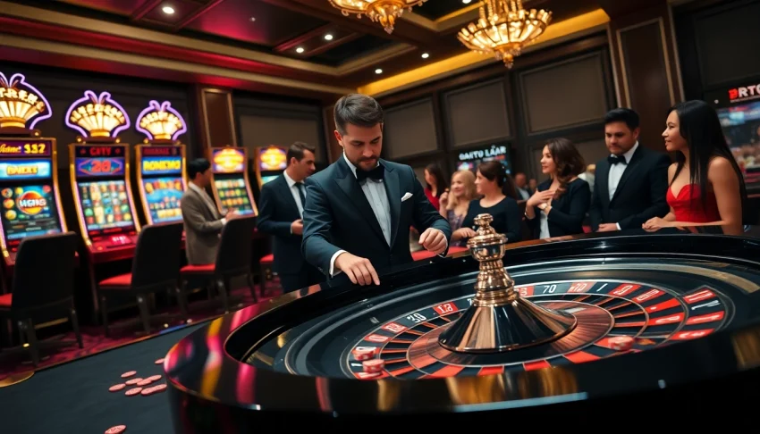 Players strategizing at the RR88 casino table, capturing the thrill of high-stakes gambling.