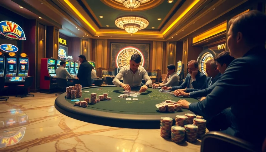 Experience the thrill of winning at the Kwin poker table in a luxurious casino setting.