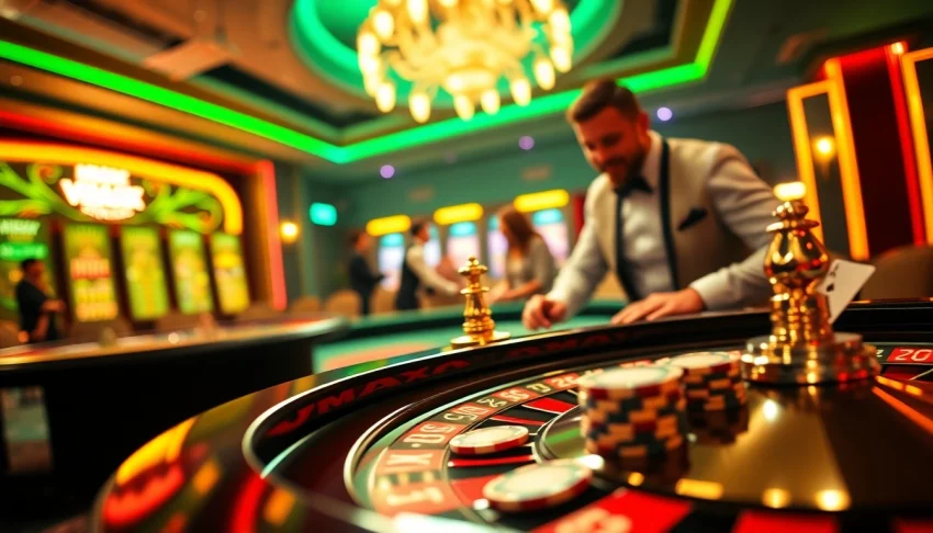 Get ready to win with VMAX poker chips on a luxurious casino table.