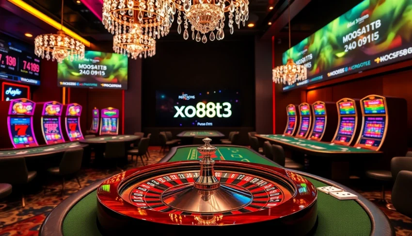 Players enjoying the thrills of xo88t3 at luxurious casino tables with vibrant lights.