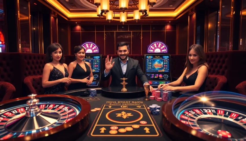 Winning at high-stakes gaming table on https://bj388.boats/ with professional dealer and vibrant casino atmosphere.