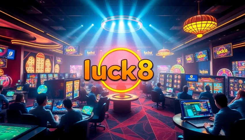 Exciting depiction of online gambling with players enjoying games on luck8win.live, showcasing a vibrant digital casino atmosphere.