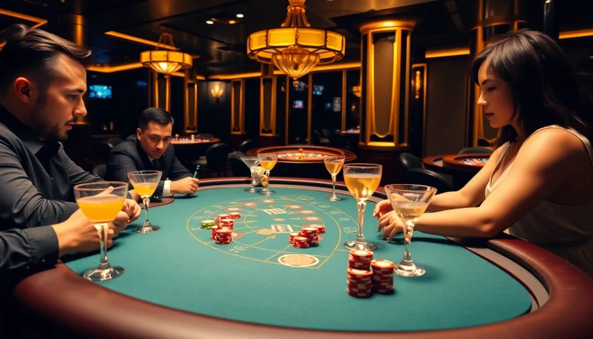 Chiến thắng lớn tại https://luck8.com với cảnh chơi poker hấp dẫn, thể hiện các chip và ly cocktail.