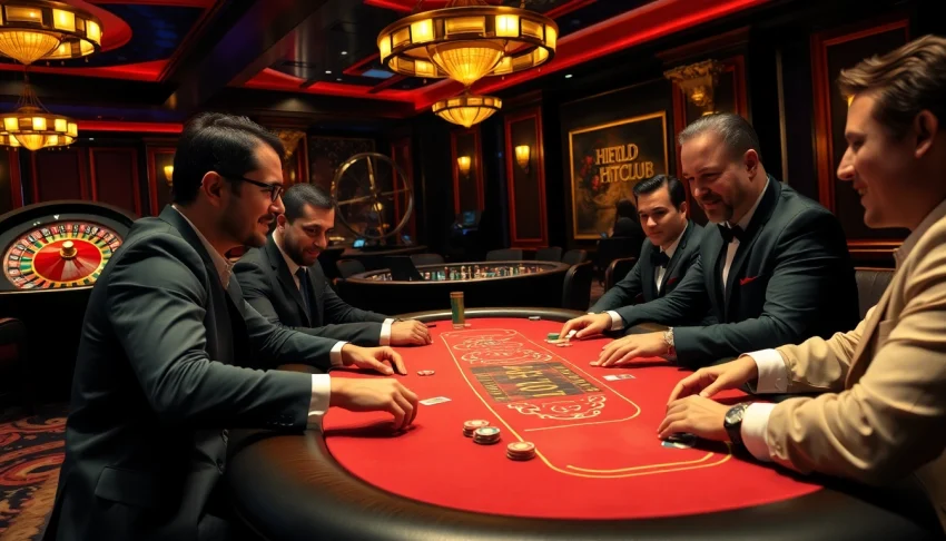 Watch players strategize at the HITCLUB poker table, surrounded by luxury casino elements.