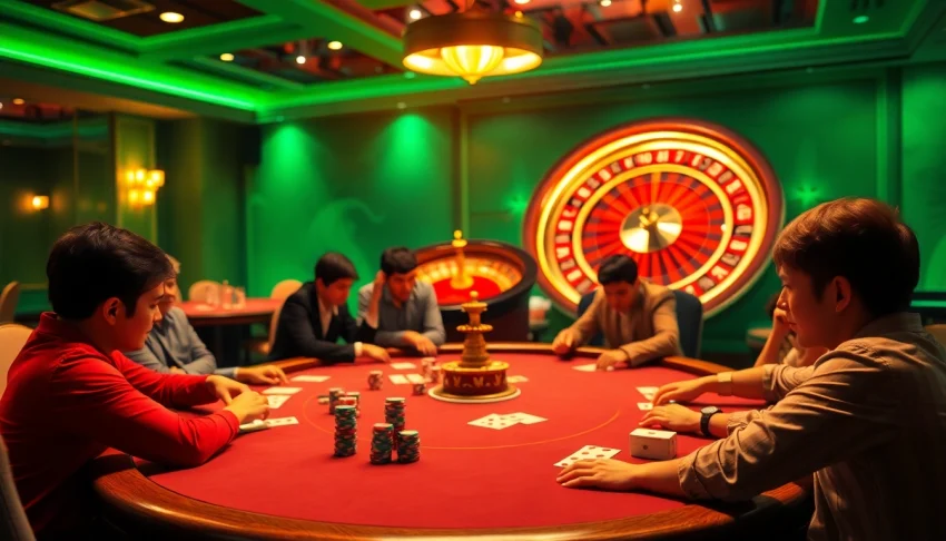 Experience the thrill of Big88 online gaming at an elegant poker table with vibrant colors.