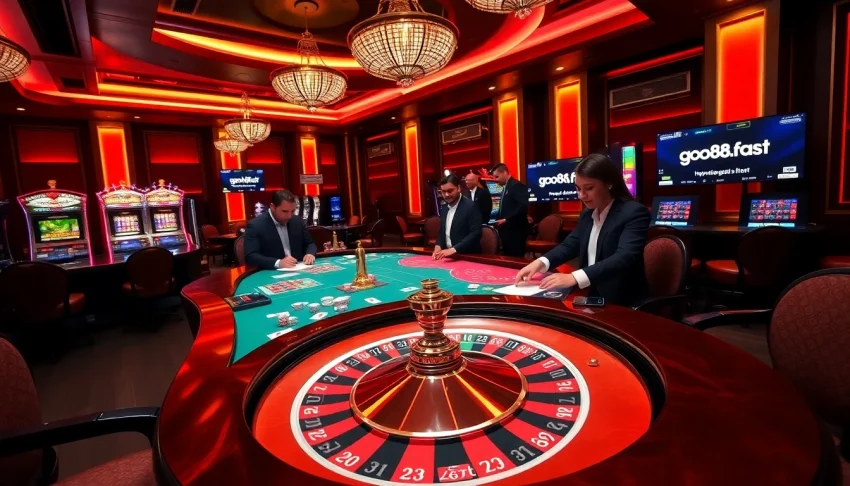 Experience the excitement of live betting at https://go88.fast/ with vibrant casino tables and engaging dealers.