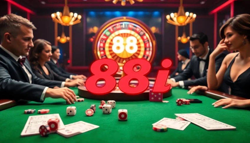 Engaging poker action at 88i casino with colorful chips and dice highlighting luxury gameplay.